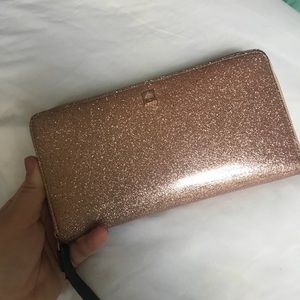 Kate Spade Rose Gold Glitter Zipper Wallet